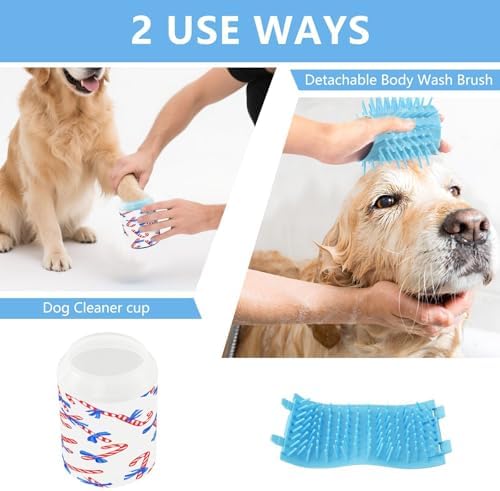 Dog Paw Cleaner Cup, Candy Cane Christmas Portable Paw Washer with Soft Silicone Brush, Pet Foot Cleaner for Small Medium Large Dogs Cats, 2.56x4.53 Inch