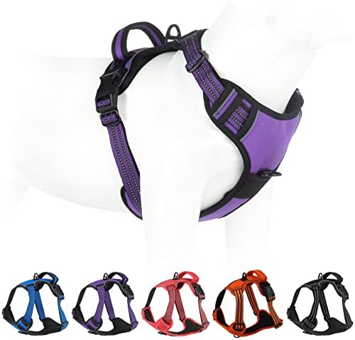 No Pull Dog Harness for Small Medium Large Dogs Adjustable Reflective Pet Vest with Front Clip Padded Harness for Dogs Easy Control Handle Best for Outdoor Training and Walking Purple XL