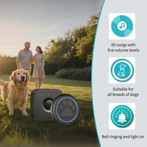 Wireless Dog Doorbell for Potty Training to Go Outside, Waterproof Pet Bell with 2 Touch Buttons and 1 Receiver, 1000 Feet Range, 60 Melodies & Adjustable Volume, White