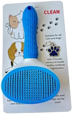 Self-Cleaning Pet Grooming Brush – Stainless Steel Slicker Brush for Dogs, Cats, Rabbits & Small Pets – Ideal for Shedding, Tangles, and Mats – Perfect for Short & Long Hair Breeds by (Blue)