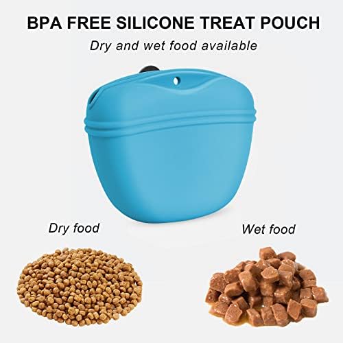 Left&Right Dog Clicker Training Kit,Silicone Dog Training Treat Pouch and Dog Clickers,Dog Treat Bag with Clicker Training for Dogs,Pet Treat Bag with Magnetic Buckle Closing and Waist Clip,Sky Blue