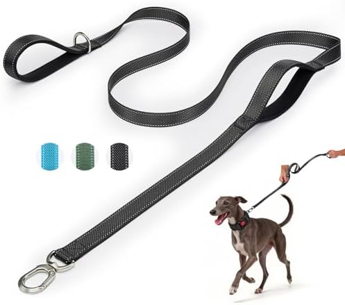 Heavy Duty Dog Leash with Easy Lock Metal Clip, Reflective, Padded Handle - Durable 6ft Walking Training Black Leash for Large, Medium, Small Dogs, Jogging, Hiking, and Outdoor Use