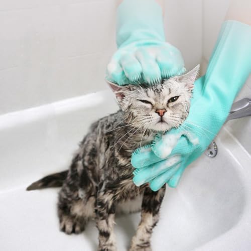 Pet Grooming Gloves Silicone Gloves with High-Density Teeth Enhanced Five Finger Design for Dogs Cats Bathing Massaging (Grey)