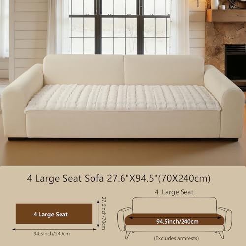 OHSIO Couch Cover for Pets Plush, Non Slip Cozy Sofa Cover Pet Friendly, Soft Thick Fuzzy Sofa Slipcovers for 3 Cushions Washable Couch Sofa Funiture Protector(White,27.6'' x 94.5'')