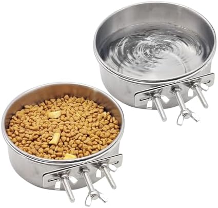 Hamiledyi 2 Pcs Dog Crate Bowl Stainless Steel Puppy Bowls Durable Spill-Proof Pet Water Bowl Hanging Water/Food Metal Bowls for Puppy Medium-Sized Dogs Cats (4.7'' x 2'')