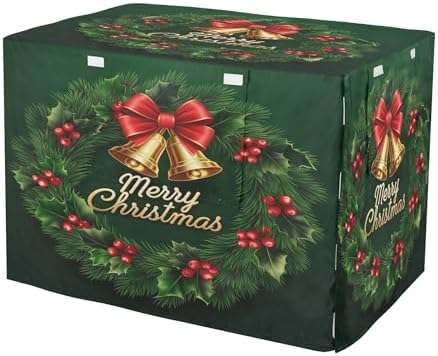 Kigai Christmas Wreath Dog Crate Cover Oxford Fabric Windproof Waterproof Kennel Cover with Breathable Mesh & Roll-Up Panels, Fit for 41 in Cage, Washable