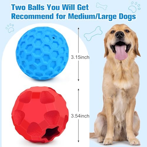 2 Pack Dog Toy Balls for Aggressive Chewers, Treat Ball and Squeaky Ball
