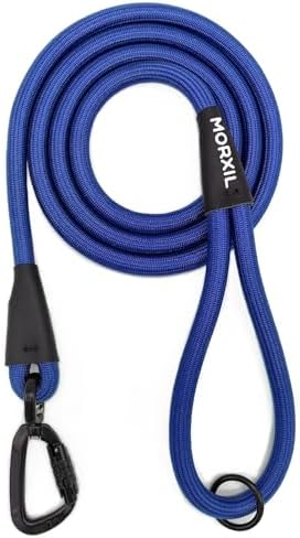 Rope Dog Leash, 4 ft Heavy Duty Dog Leash with Aviation Aluminum Auto Locking Carabiner, Strong Nylon Pet Lead for Small, Medium, Large Dogs (Blue, 4FT)