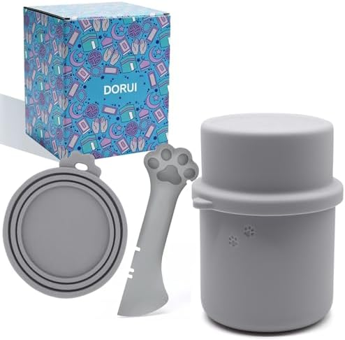 Original Canned Dog Food Storage Container | Wet Food Can Opener Spoon | Silicone Pet Can Lid | BPA Free, Airtight, Dishwasher & Freezer Safe(Grey)