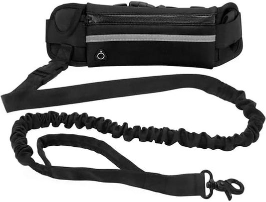 Hands Free Dog Running Leash with Waist Pack, Reflective Strip Elastic Shock Absorbing Walking Belt, Adjustable Waist Strap for Jogging Hiking Walking Medium Small Dogs (Black)