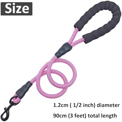 MayPaw 3FT Heavy Duty Rope Dog Leash, 6/8/10/12/15/20FT Nylon Pet Leash with Soft Padded Handle, Thick Lead Leashes for Large Medium Dogs Walking Training (Pink-Blue dot, 1/2" * 3')