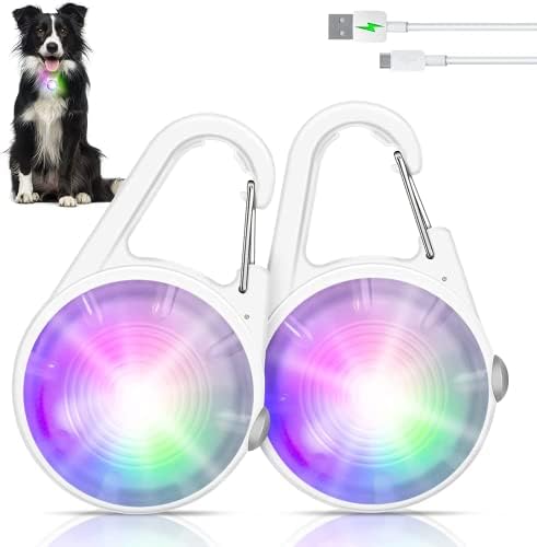 Dog Collar Light, 4 Modes Dog Lights for Night Walking, Rechargeable Pet Collar LED for Nighttime Clip on, IP68 Waterproof Pet Walking Accessories-2 Pack(White)