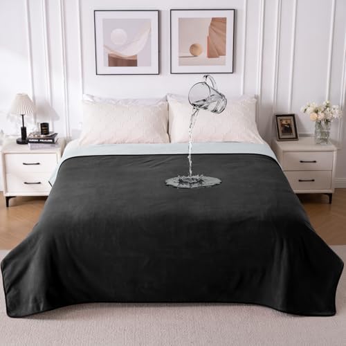 QiyI Reversible Waterproof Blanket for Bed King Size, 80"x90", Black/Grey