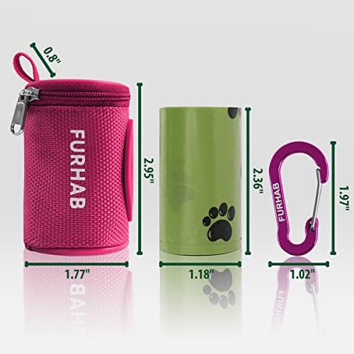 FURHAB Dog Poop Bag Holder for Leash with Carabiner Clip Soft Fabric