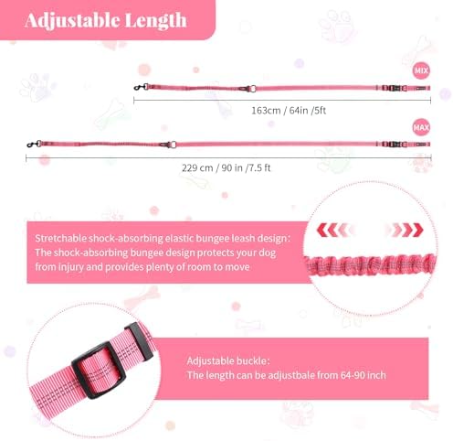 Heavy Duty Hands Free Multifunctional Dog Leash - Adjustable, Reflective, Waist Leash for Dog Walking, Running, Hiking - 5-7FT