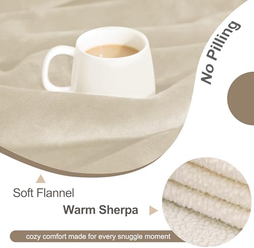 gogobunny Waterproof Bed Blanket, Reversible Sherpa Fleece Throw Blanket for Dog Puppy Cat, Furniture Cover Protects Bed Couch Sofa from Liquid Pee and Pet Fur (Cream, 25x35 inches)