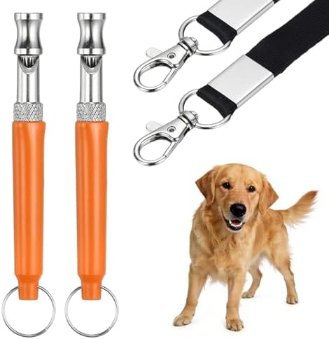 Dog Whistle, Dog Whistle to Stop Barking, Adjustable Ultrasonic Silent Pet Barking Stopper with Lanyard, (Orange, 2 Pcs), Intended for All Puppies/Recall Control/Command Training