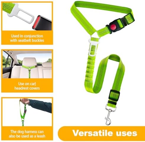 2-Pack Dog Car Seat Belt, 3-in-1 Headrest-Mounted Dog Seatbelt for Car, Adjustable Nylon Pet Safety Leash with Elastic Buffer & Reflective Stitching, Durable Car Harness for Dogs Fits Most Vehicles