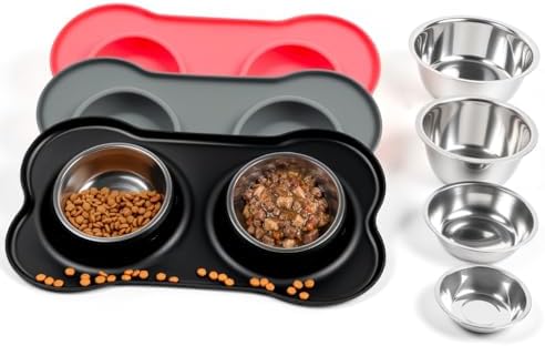 Conlun Dog Bowls with Silicone Mat, No Spill Stainless Set, S, Black