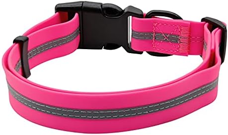 Nimble Reflective Waterproof Dog Collar Adjustable Odor Resistant Easy Clean Pet Collar for Small Medium Large Dogs Night Walking Outdoor Rainy Use (Medium (11.81”-18.5”inches), Pink)