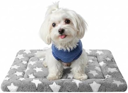 Dog Bed Mat, Reversible Dog Crate Pad for Small Medium Dogs & Cats, Soft Washable Kennel Mat with Non-Slip Bottom, Lightweight Pet Bed for Crate, Cage, Home and Travel(Gray Star, 24" L*18" W*1.5" Th)