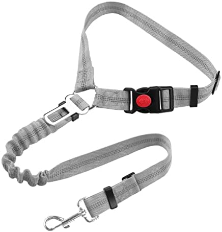 YAOHDAO Dog Seat Belt Harness for Car, Restraint Adjustable with Elastic Bungee Buffer Headrest for Vehicle, 360° Swivel Carabiner Nylon Pet Safety Seat Belts Heavy Duty Car Harness for Dogs (Grey)