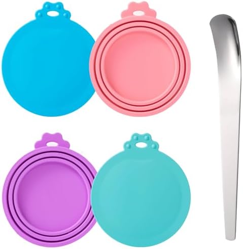 SLSON Pet Food Can Cover Universal Silicone Cat Dog Canned Food Lids with Spoon 1 Fit 3 Standard Size Can Tops (4)