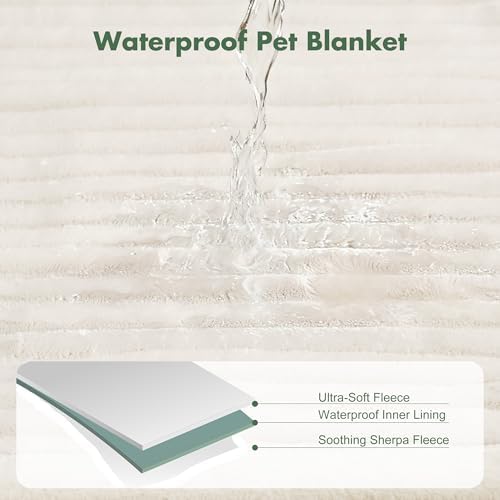 Waterproof Puppy Blankets for Small Dogs - Cozy Fleece Calming Cat Blanket for Couch Furniture Protector, Washable Dog Blankets for Indoors & Outdoors, Cream, 25"x35"