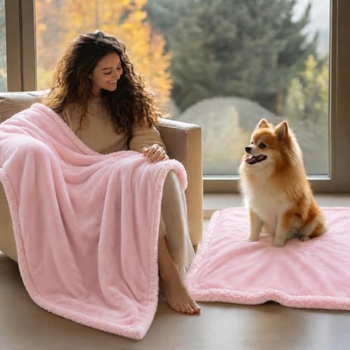 Pink Calming Pets Blanket 85x57in Fleece Dogs Blankets Fluffy Cats Sherpa Waterproof Bed Couch Covers Puppy Leakproof Sofa Mats Washable Warm-XL