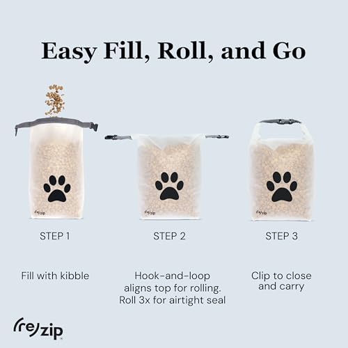 (re)zip Large Pet Food Storage Bag & Kibble Carrier, 40-Cup Roll Top, Black