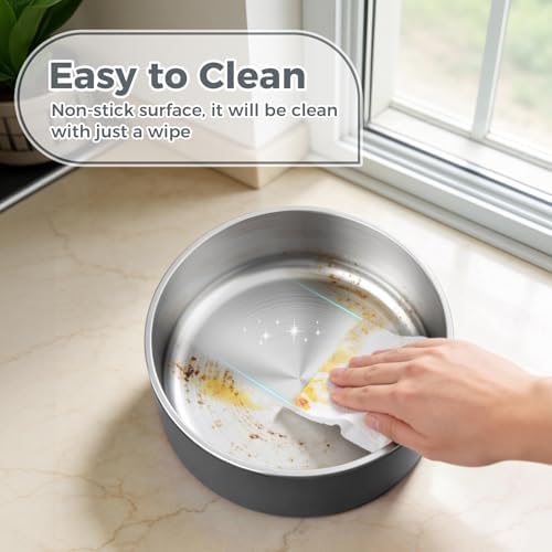 WENBOKMIN Dog Bowl, Stainless Steel Food and Water Bowl, 40oz, Deep Grey | Non Slip Quiet Bottom, Easy to Clean, Dishwasher Safe