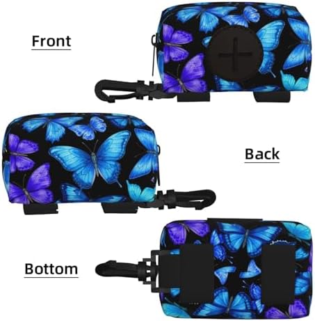 Pet Waste Bag Carrier Blue Butterflies, Durable Dog Poop Bag Holder for Leash and Collar