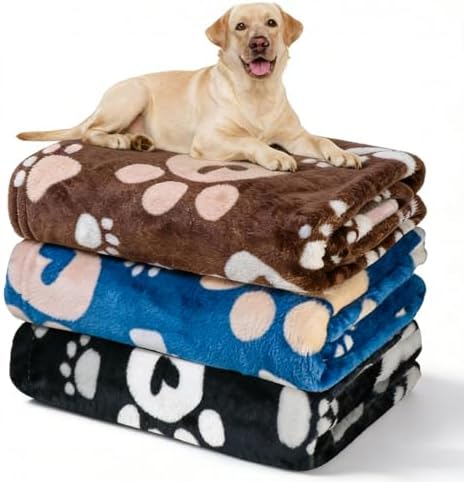3 Pack Blanket for Large Dogs Soft Reversible Cute Paw 40"x31"