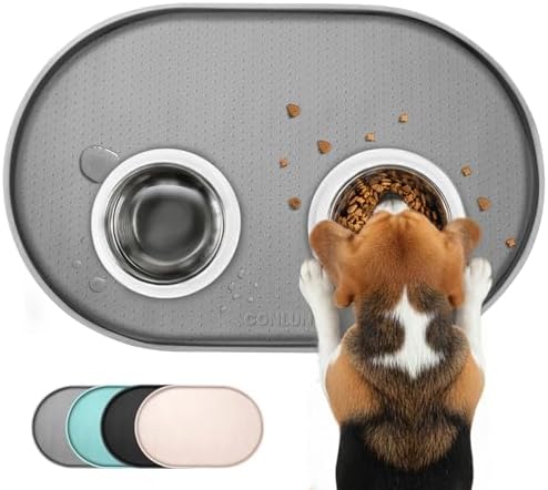 Conlun Dog Food Mat,1/2 Inch Raised Edges Cat Feeding Mat for Spill Containment,BPA-Free Silicone Pet Food Mats for Floor Waterproof,Rubber Dog Placemats for Food and Water Bowls(Grey,19"x12")