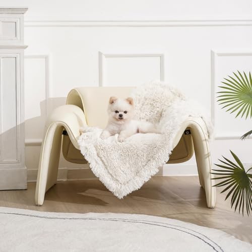 gogobunny Waterproof Dog Blanket for Couch & Furniture Protection - Super Soft Reversible Throw for Large Dogs & Cats, Calming Washable Fur & Sherpa Pet Blanket (25x35 Inch, Cream)