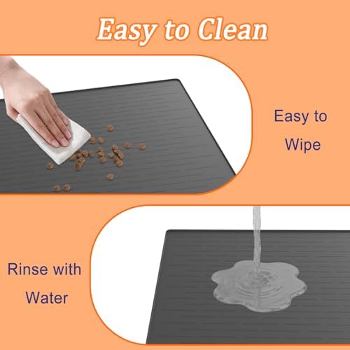 31.8"x23.8" Extra Large Pet Food Mat, Silicone Dog Mats for Food and Water, XL Nonslip Pet Feeding Mats for Floors,Dog Cat Bowl Mat with Raised Edges, Lake Blue