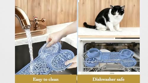 Pet Feeding Dishes,Slow Feeder Lick Mat for Dogs,Cat Licking Mat with Strong Suction Cups - 6-in-1 Interactive Snuffle Mat for Fast Eaters,Anxiety Relief,Grooming & Bath Time-BPA-Free(Sky Blue)