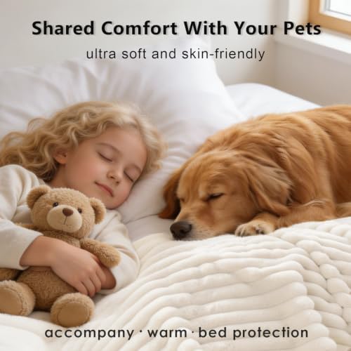 PERFEMET Waterproof Dog Blanket, Leakproof Pet Blankets for Small Medium Dogs Cats, Washable Reversible Corduroy Fleece Furniture Sofa Couch Cover Protector for Puppy Kitten, 30"x40", Cream Beige