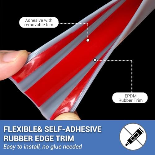 Rubber Edge Trim, Flexible Self Adhesive U Shaped Peel and Stick Edge Banding, 2-1/2"(63.5mm) U Channel Edge Protector, Edge Guards for Woods, Furniture, 20Ft, Grey Color