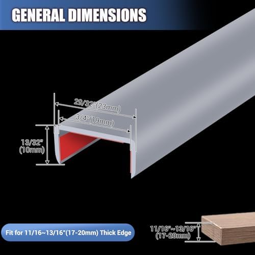 Slimline Cabinet Door Edge Protector, 3/4" Self Adhesive Peel and Stick Rubber Edge Guards, Flexible U Shaped Strips for Kitchen & Garbage Drawer Fronts, Edge Trims for Desks and Shelfves, Grey, 10Ft