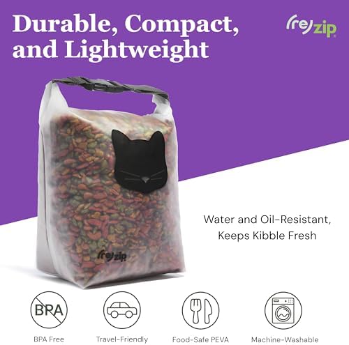 (re) zip Cat Food Storage Bag & Kibble Carrier, 14-Cup Roll Top, Black