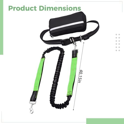 Dog Leash System with Waist Pack, Hands-Free, Shock-Absorbing Bungee Leash, Reflective & Adjustable