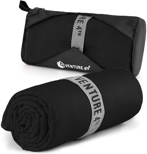 VENTURE 4TH Quick Dry Microfiber Towel for Camping & Gym - Black Medium