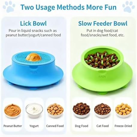 2-in-1 Silicone Slow Feeder Lick Bowl Suction Cup Anxiety Relief for Dogs & Cats