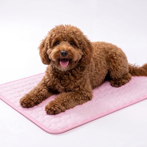 ChillPaws Cooling Mat, Summer Breathable Ice Silk Cooling Pet Mat, Washable Self-Cooling Bed Pad, Chill Crate Pad for Floor Mattress & Sofa Couch, Multi-Sizes for All Dogs & Cats，Pink：X-Small