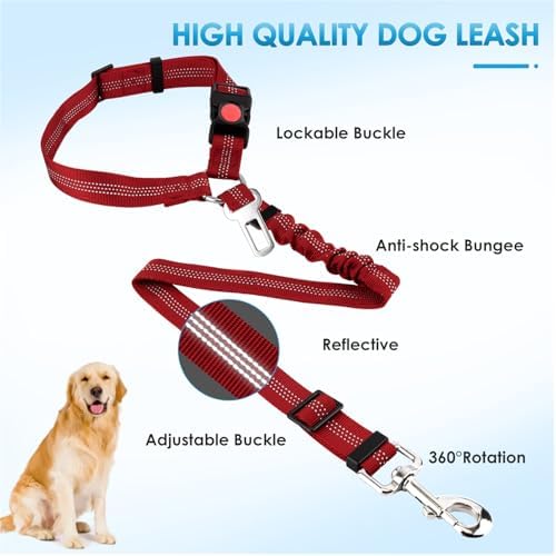Lukovee Dog Seat Belt, 2 Pack, 3-in-1 Headrest & Seatbelt Clip & Latch