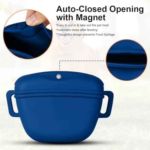 AOMIG Dog Treat Pouch with Training Clicker, 1.67 Cup Silicone Dog Treat Bag with Stronger Magnetic Closure, Portable Pouches for Pet Training Walking Premium Fanny Pack with Waist Belt(Dark Blue)