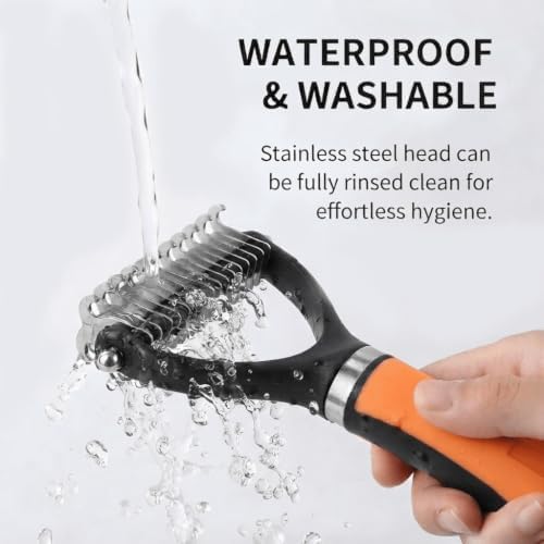 Pet Shedding Brush, Double-Sided Deshedding Grooming Tool with Undercoat Rake & Dematting Comb for Long Haired Dogs and Cats, Removes Loose Fur, Tangles & Matted Hair
