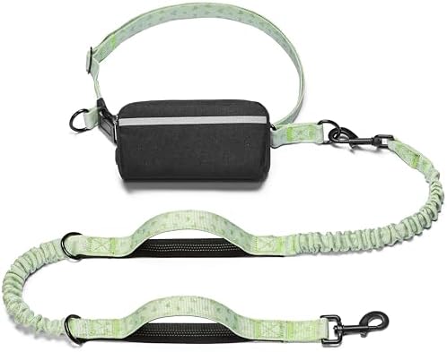 iYoShop Hands Free Dog Leash with Zipper Pouch, Green Heart, Large