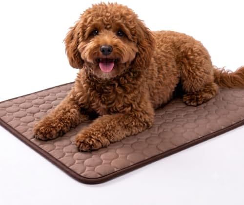 ChillPaws Cooling Mat, Summer Breathable Ice Silk Cooling Pet Mat, Washable Self-Cooling Bed Pad, Chill Crate Pad for Floor Mattress & Sofa Couch, Multi-Sizes for All Dogs & Cats，Brown：Medium